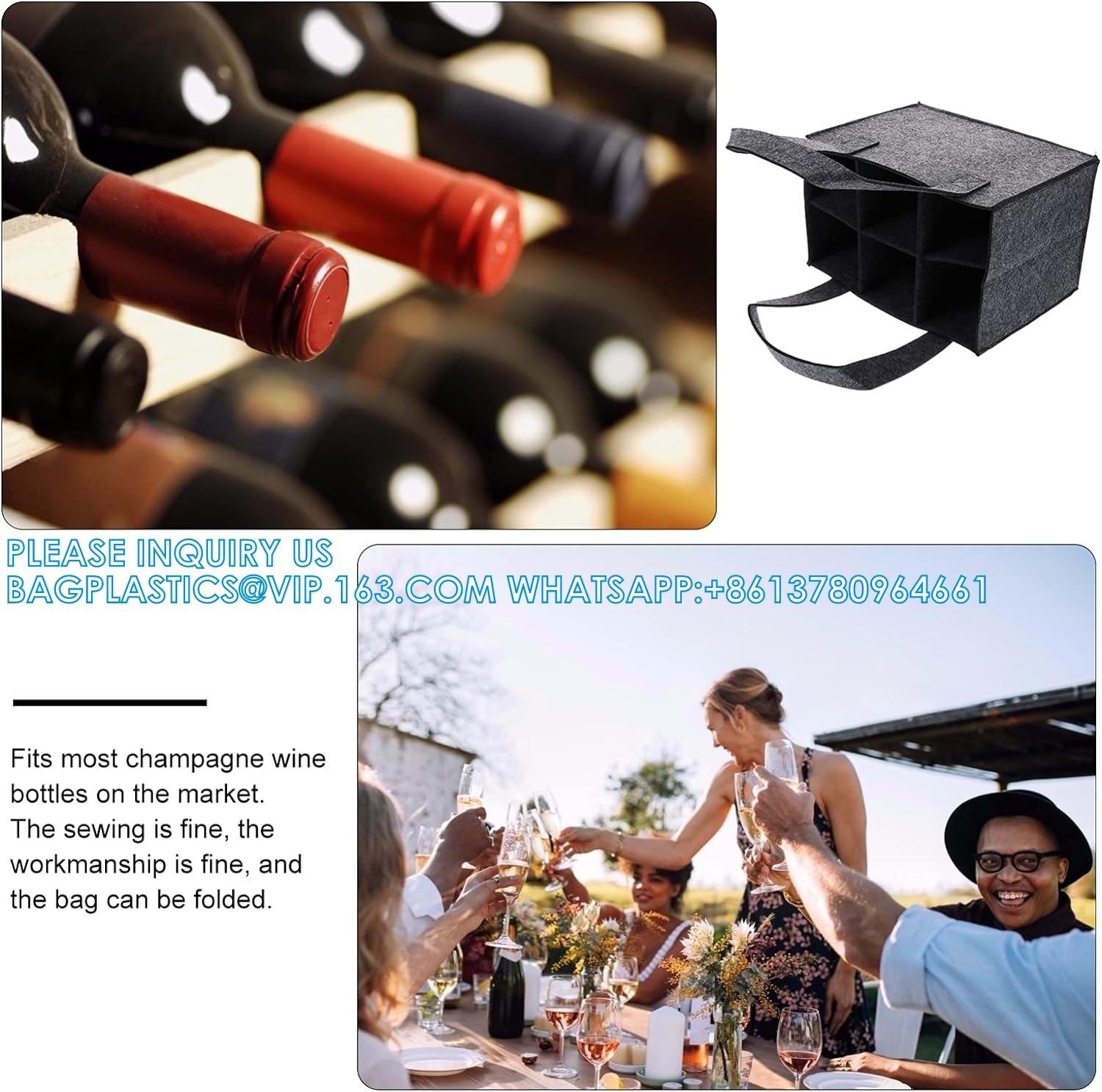 Bottle Bag, Wine Carrier Tote Holders With Separate Partition, Portable Wine Bottle Gift Bags With Handle
