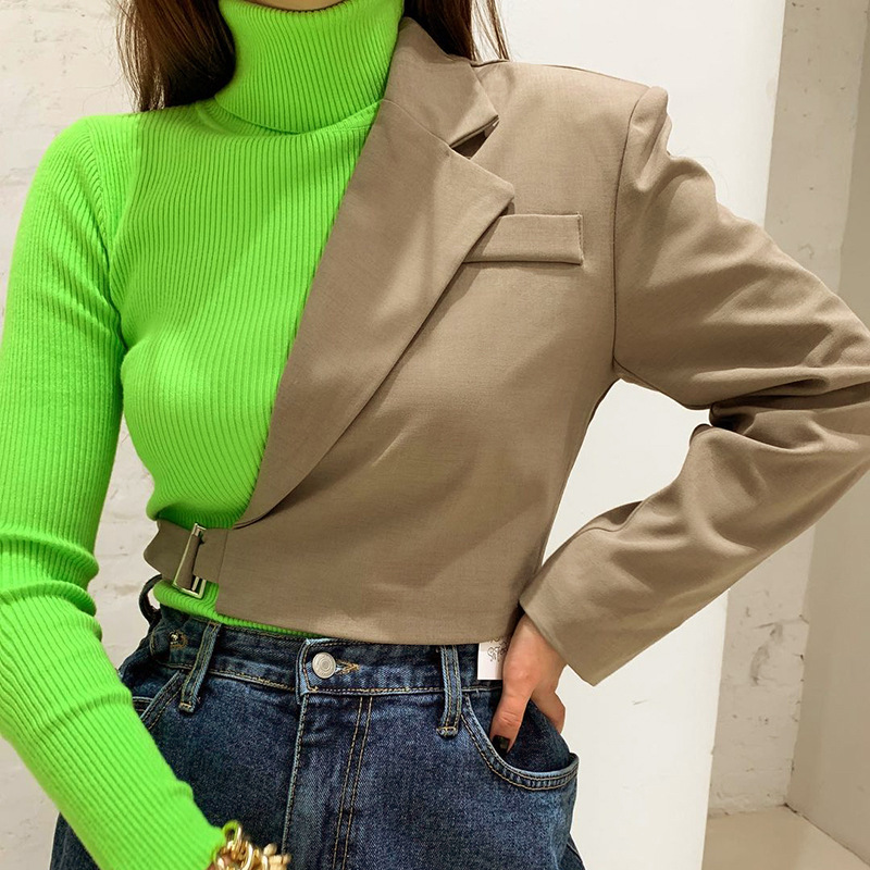 Oem Factory Manufacturer Custom Logo Solid Suit Jacket One-Shoulder Single Long-Sleeved Women Fancy coats