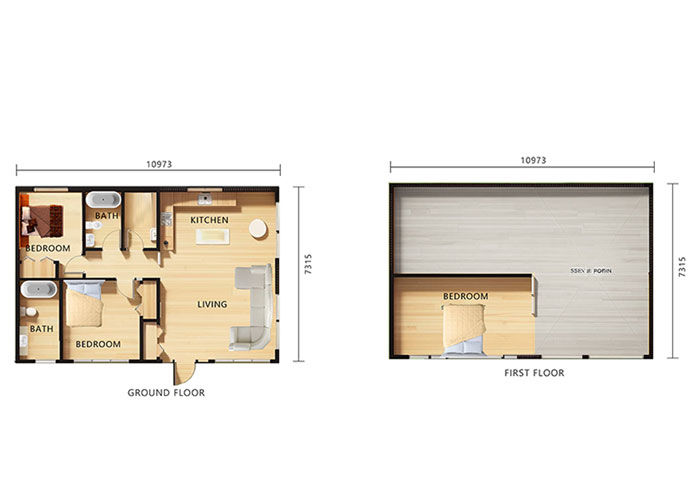 NS/AS Prefab Beach House Wooden Bungalow Prefab Living Complet With 3 Bedroom