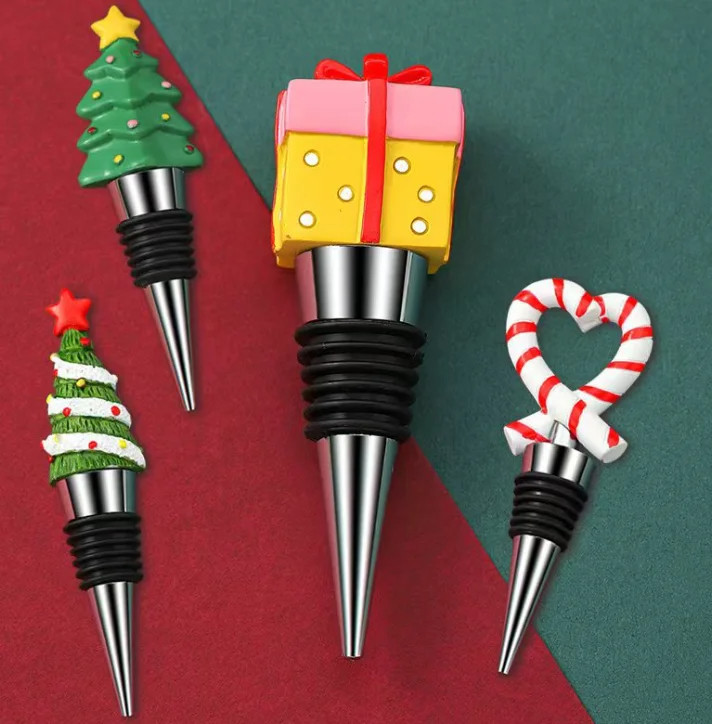 Christmas Birthday Promotional Gift Wine Stopper Party Gold Silver Wine Bottle Stopper