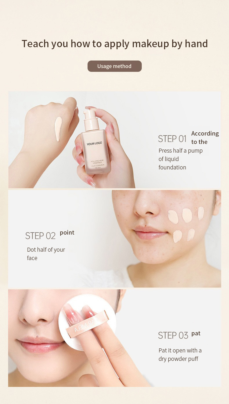 Custom Full Coverage Foundation Makeup Waterproof and Matte Vegan Skin Tint Waterproof Natural Private Label Liquid Foundation