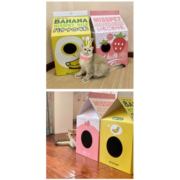Grinding Claws Milk Carton Beverage Shape Corrugated Paper Cat Nest Scratching Board
