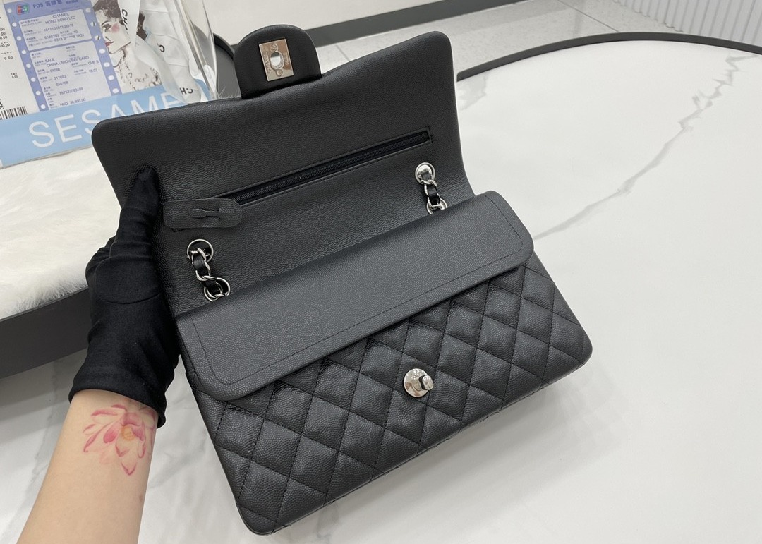 Ball Caviar Womens Chain Bag Calf Skin Inside Suede 25cm Length