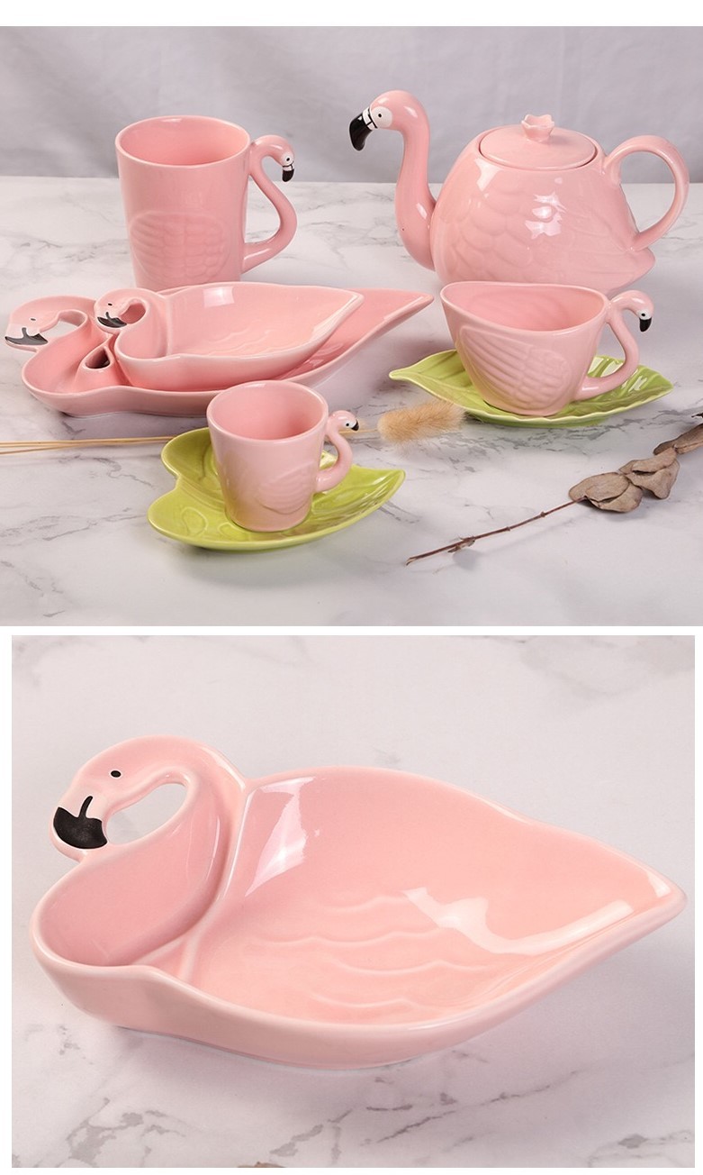 80ml Plate Flamingo Tea Set