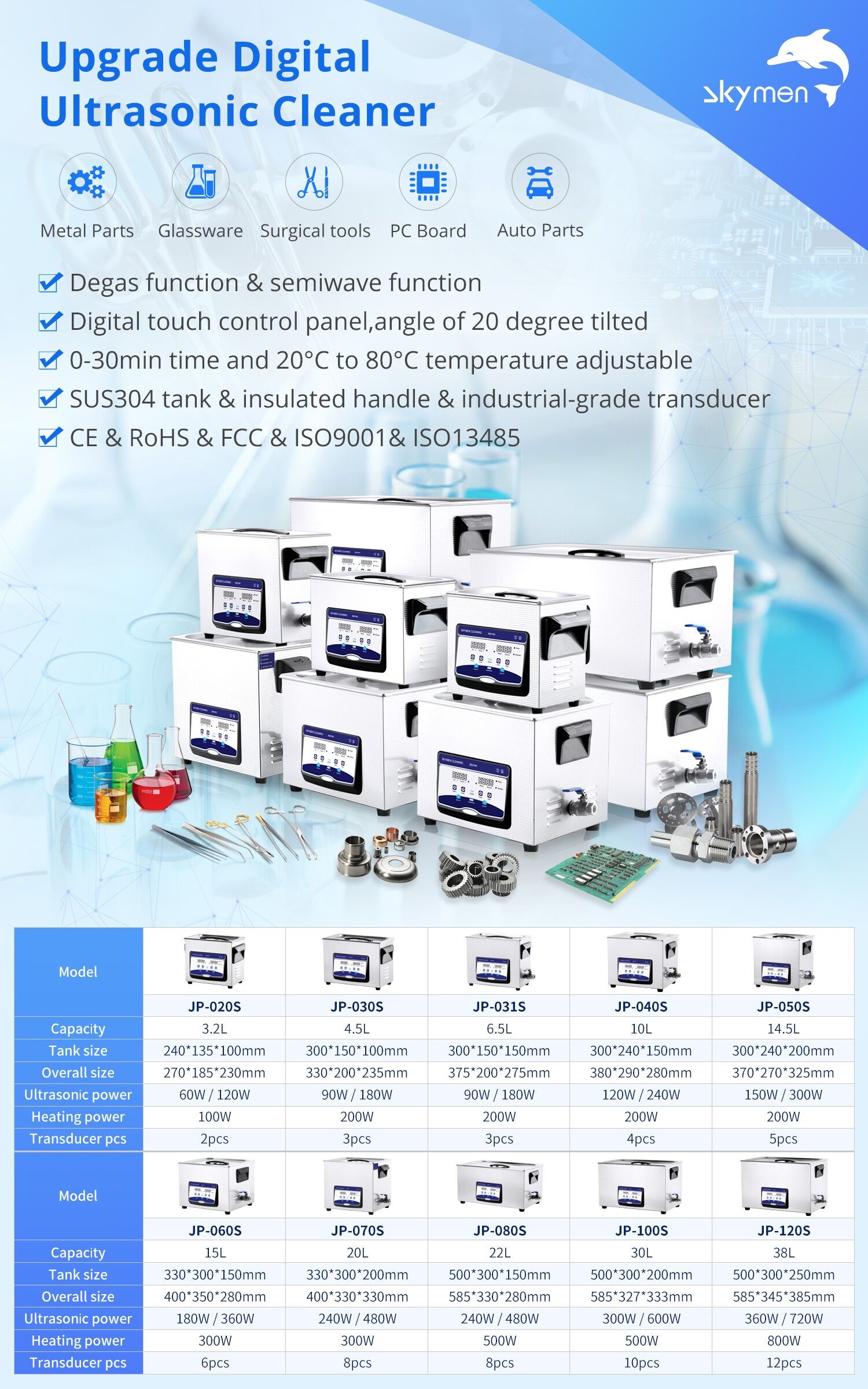 300W 40KHz 15L Ultrasonic Cleaning Transducer Bath For Surgery Tools