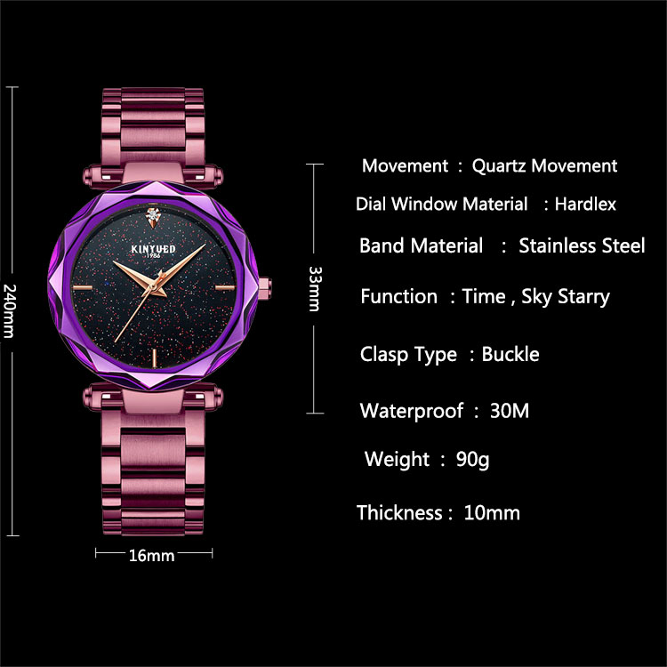 KINYUED women high quality quartz movement Stainless steel band women waterproof wrist watch