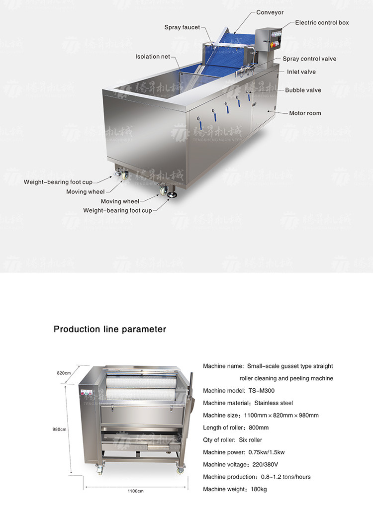 SS Fruit And Vegetable Hair Roller Bubble Cleaning Machine 800KG/H