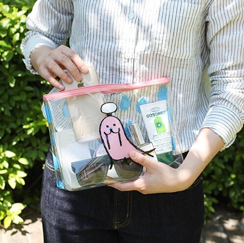 Carton Printing PVC Zipper Bag , Transparent Travel Cosmetic Makeup Bag