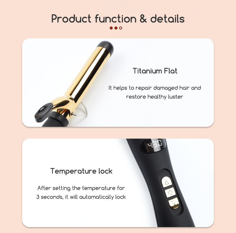 Ceramic Coating Barrel Curling Iron With Clamp Adjustable Temp LCD Display