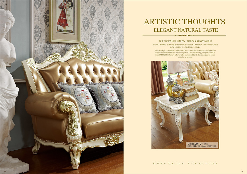 Living Room Furniture Leather Luxury Wooden Sofa Set