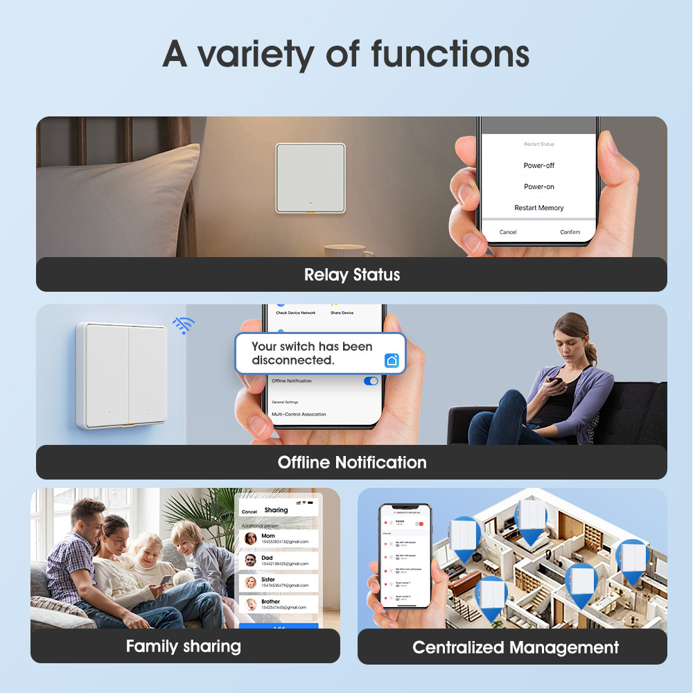 Tuya WIFI RF433 Smart Wall Light Button Push Switch 110-250v No Neutral Wire Single Fire Timing Voice App Tmall Genie, Alexa, Google Home