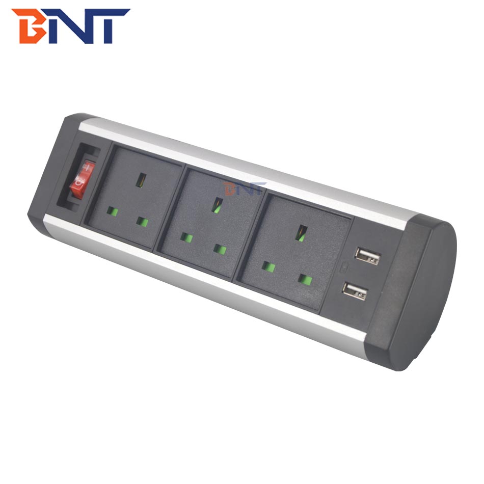 UK 3 ways electrical clamp on office desk power socket with usb port