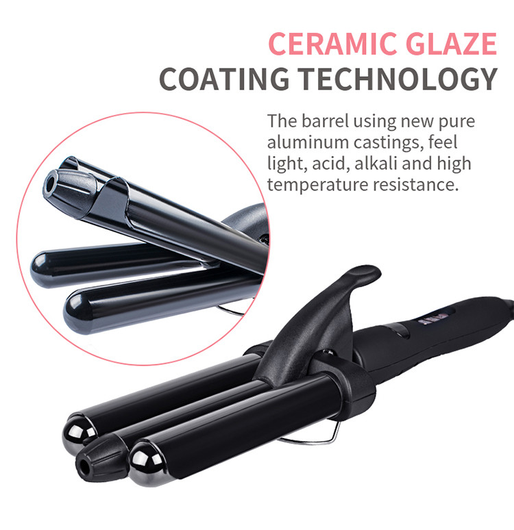 Professional Three Barrel Hair Waver With LCD Temperature Display