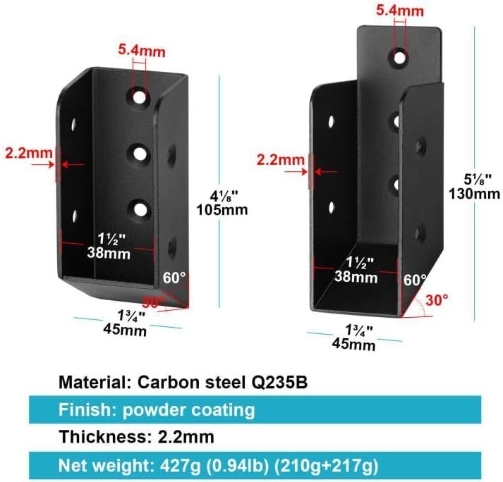 2x4 Deck Railing Connectors 30 Degree For 1-1/2 X 3-1/2 Inch Wood Timber Railing Post