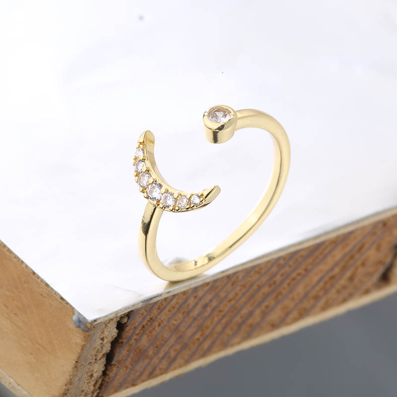 Diamond Inlaid Star Moon Ring 18K Gold Wedding Engagement Jewelry OEM