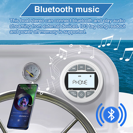 Waterproof Marine Gauge Stereo System BT FM AM USB Boats Marine Stereo Receiver