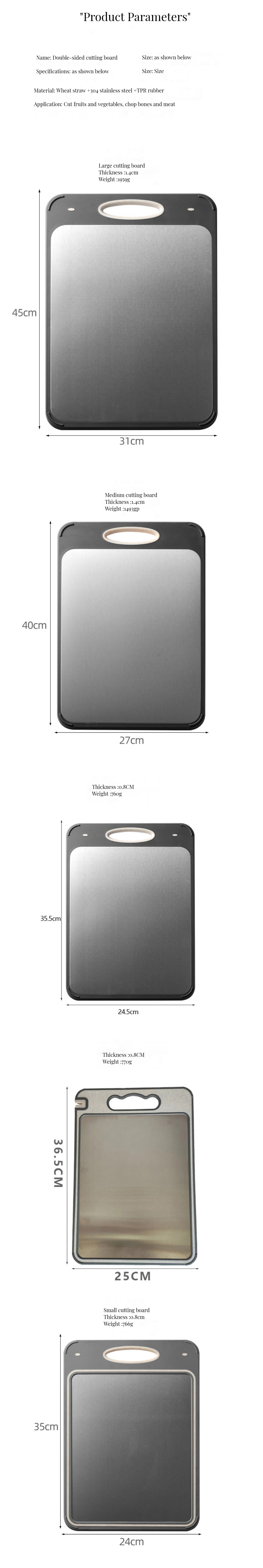 Kitchen Thickened Cutting Board with 304 Stainless Steel Material and Anti-Slip Design