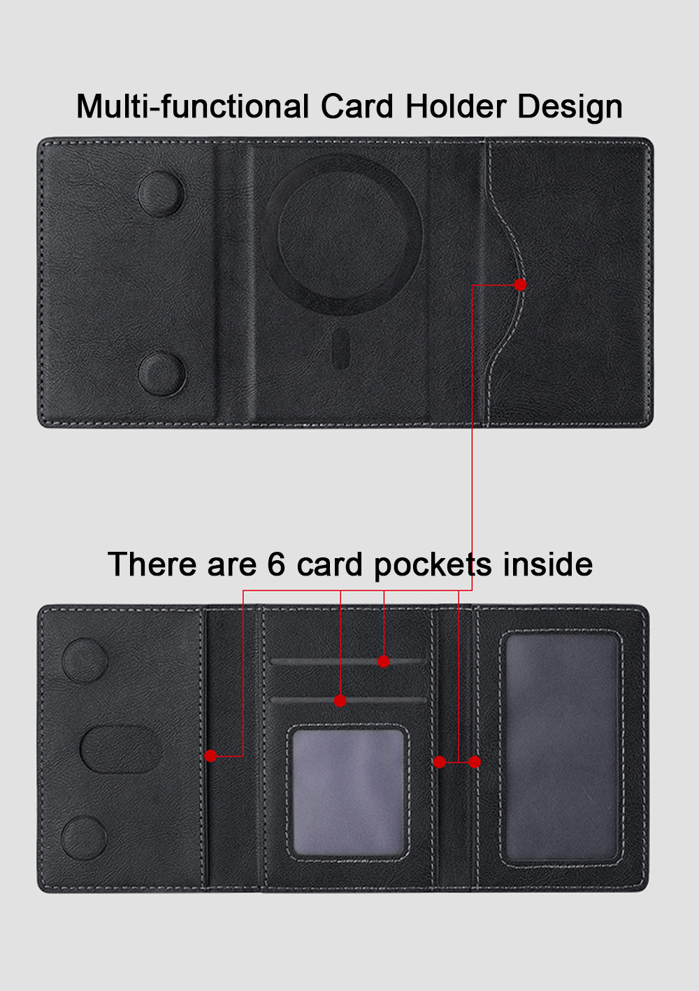 Billfold Luxury Flip Magnetic Leather Wallet Magsafe 6 Card Holder Stand For IPhone