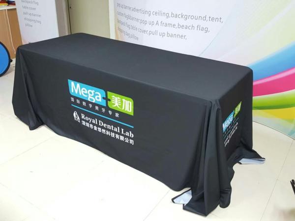Quality Trade Show Customized Size Stretch Fabric Table Cover Dye Sublimation Printing for sale