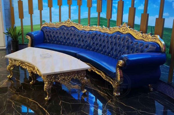 Customized Blue Paint Bar Sofa Set Metal Velvet Sponge Material