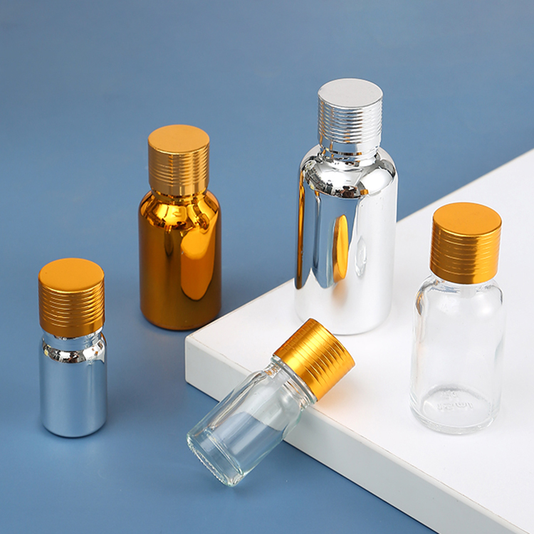Facial Cleanser Green Blue Glass Serum Bottle with Silver Pressure Pump 15ml 30ml 50ml Cosmetic Packaging Luxury Design