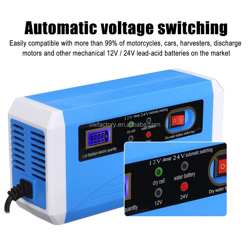 125W Output Power Fast Charger 12V24V 10Amp Battery Charger Maintainer Trickle Charger for Car Truck Motorcycle