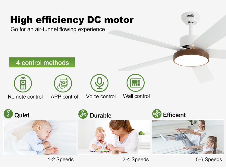 1stshine/OEM Logo MDF Blades Ceiling Fan with Dimmable LED Lighting and DC Motor