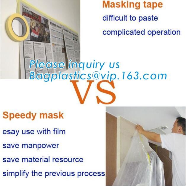 Pre-tapd paint masking film HDPE,Car paint repair masking film with tape, Hot sell masking film with adhesive tape, PAC