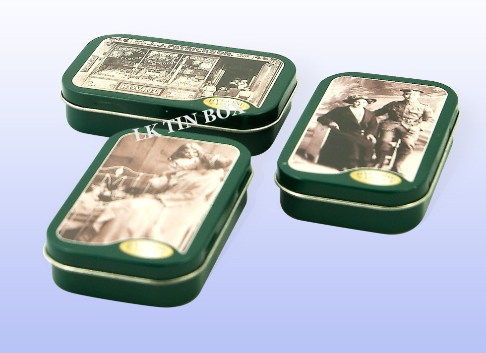 Christmas Rectangular metal containers Small Small Tin Cans With Hinged Lid