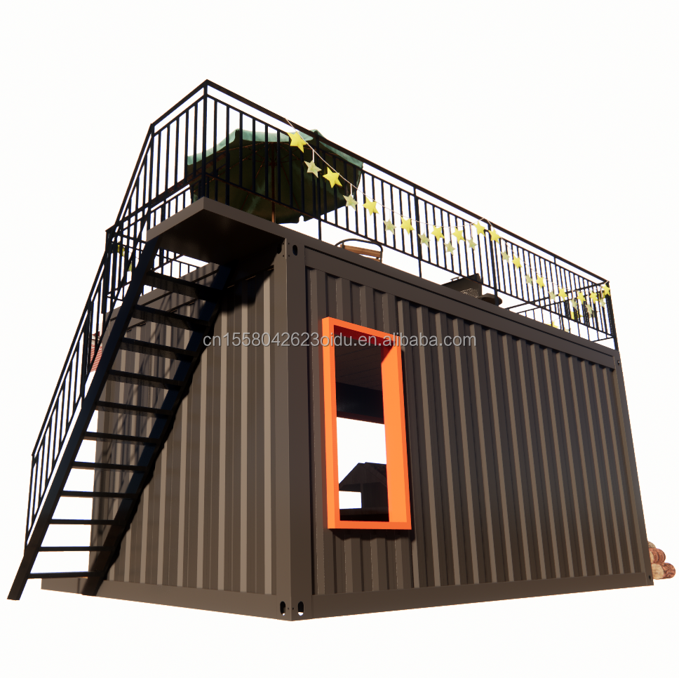 Double-Story Prefab Container House for Mall Boba Style 50/75/100mm Wave Sandwich Panel Wall and Modern Design Terrace