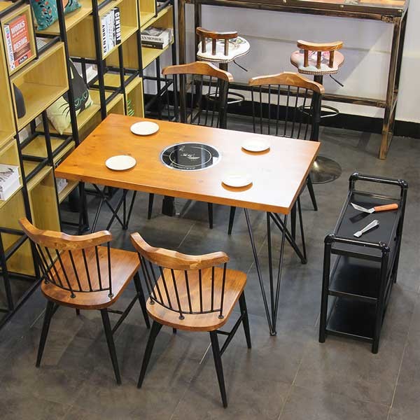 euro style Nordic Dining Chair Retro Solid Wood High Back Metal Bar 85cm