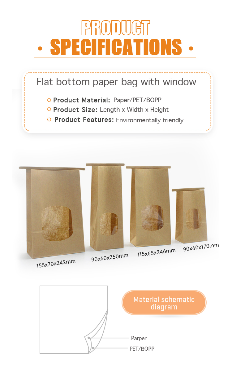 PEO BOPP Standing Zipper Bakery Bread Packaging Paper Bag With Clear Window