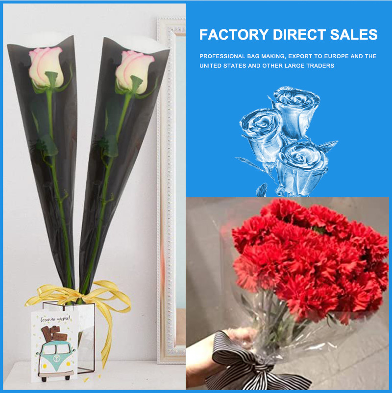 Clear Plastic Biodegradable Flower Wrapping Bouquets Sleeves Packaging For Cut Flowers Single Rose