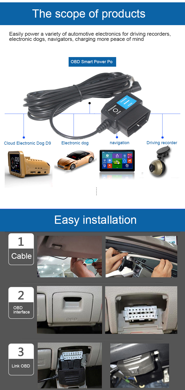16 Pin Car Cigar Lighter OBD2 Extension Cable for Connector USB OBD Power Flat Diagnostic