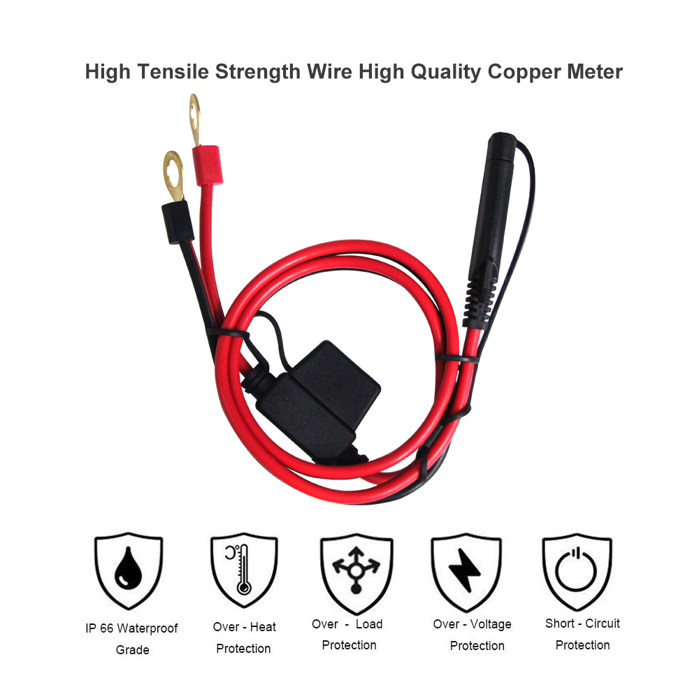 15A Sae Battery Charger with O Ring Terminal Car Extension Cable 2ft