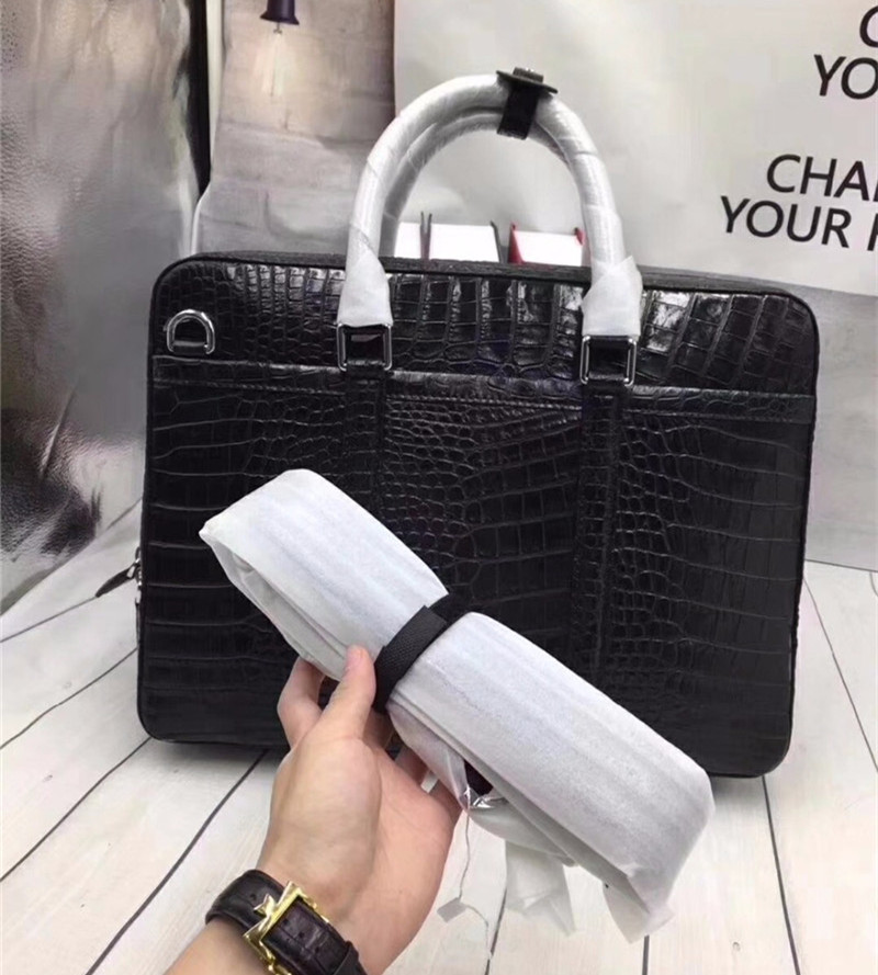 Business Style Genuine Crocodile Belly Skin Men's Working Bag Briefcase Exotic Real Alligator Leather Male Large Handbag