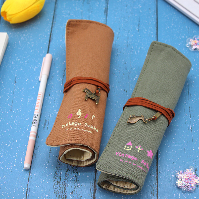 FRESH AND FASHIONABLE LARGE CAPACITY PEN BAG PENCIL CASE SIMPLE CREATIVE JUNIOR HIGH SCHOOL MEN AND WOMEN CANVAS PENCIL