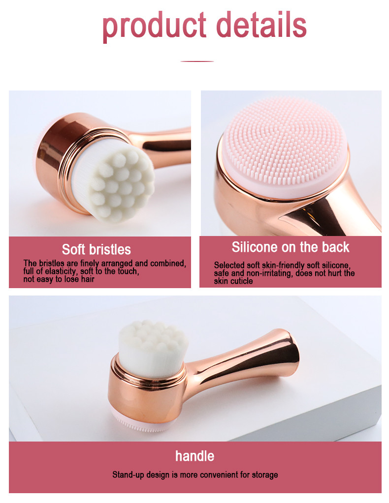 Double Surface Manual Facial Cleansing Brush Soft Synthetic Hair Silicone