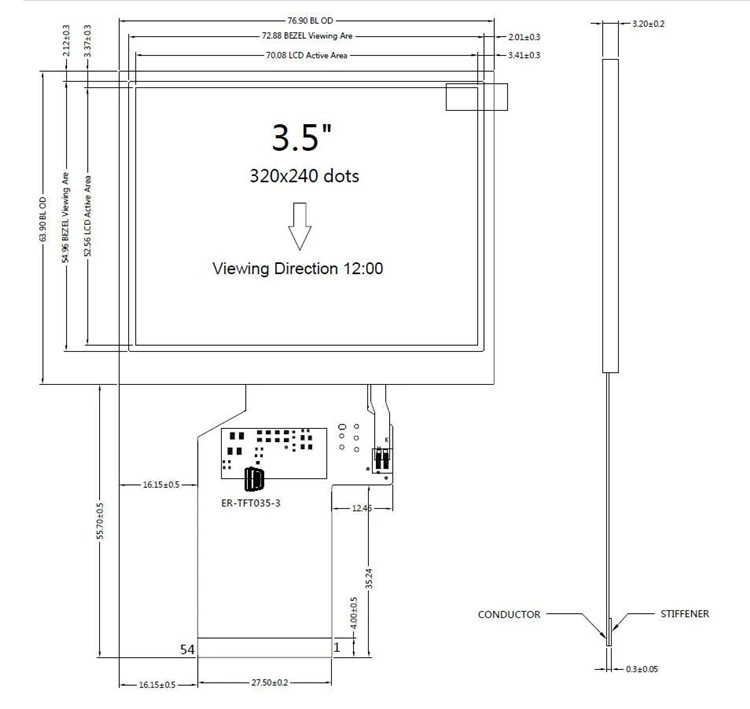 RGB Interface 3.5" 320X240 TM035KDH03 TFT LCD Display with Novatek NT39016D Driver IC