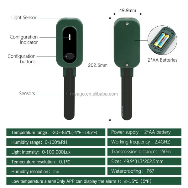 ZigBee 3-in-1 Smart Soil Sensor For Temperature Humidity Light Detector With Tuya APP Control