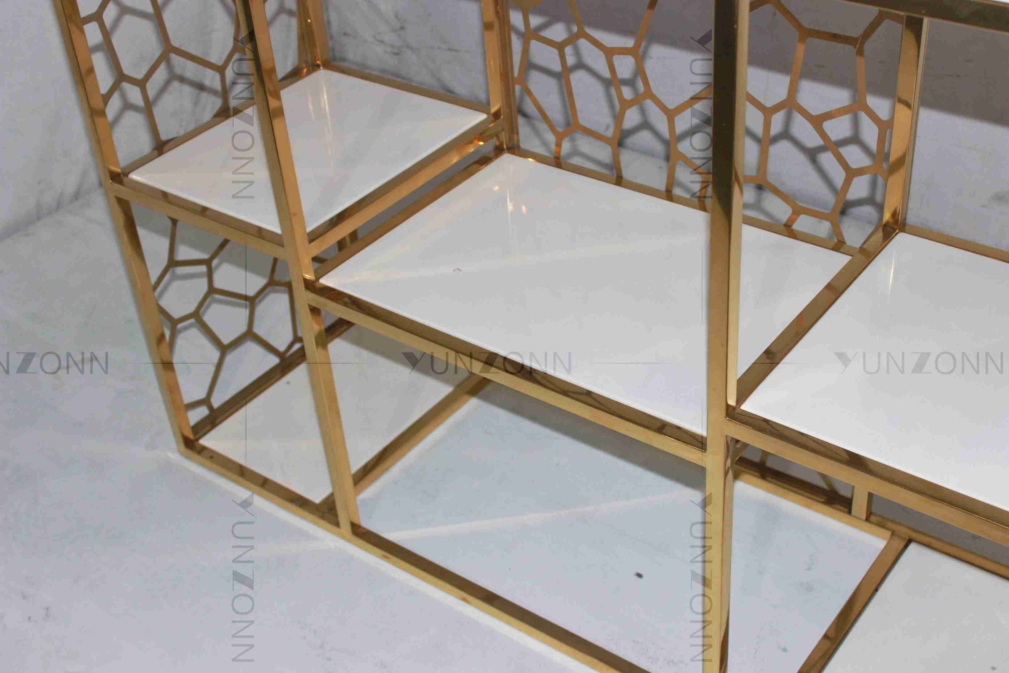 Hollow Out Pattern Carving Design Storage Cabinets Marble Gold Plated Shelving