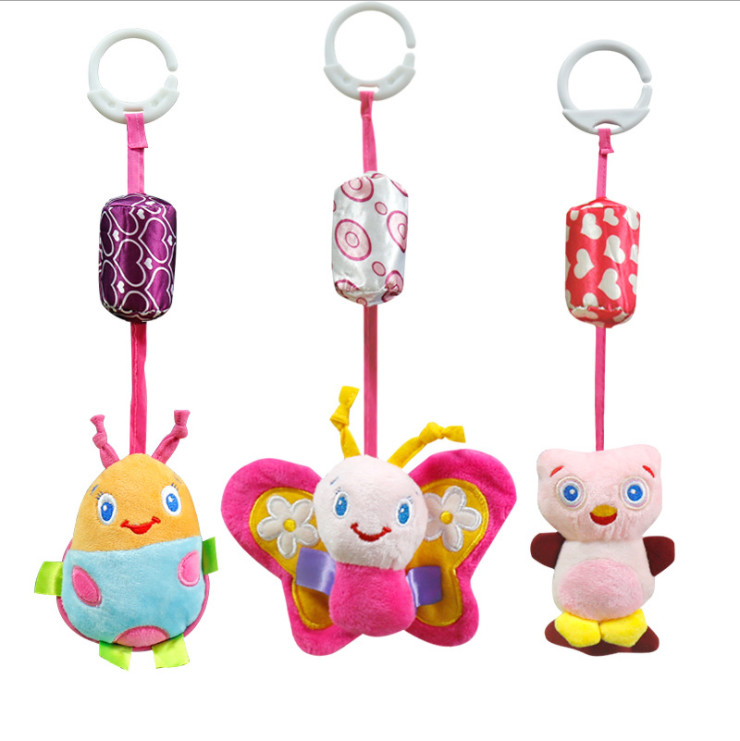 Animal Ring Plush Stroller Crinkle Squeaky Toy With Teether