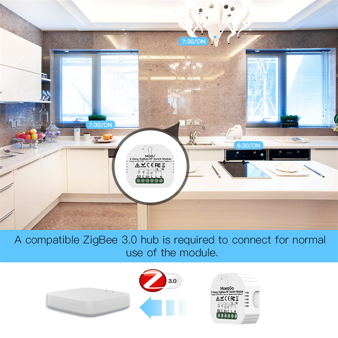 2Gang Zigbee3.0 Smart Switch Module With RF433 Function