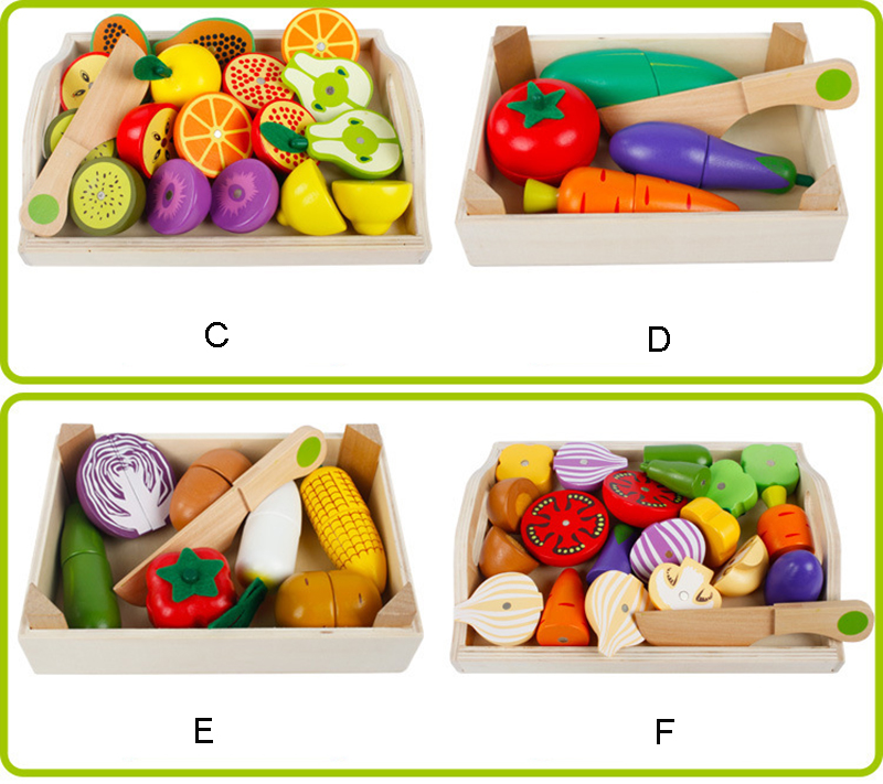 Colored 19cm Wooden Fruit Cutting Set Toy Kid Education