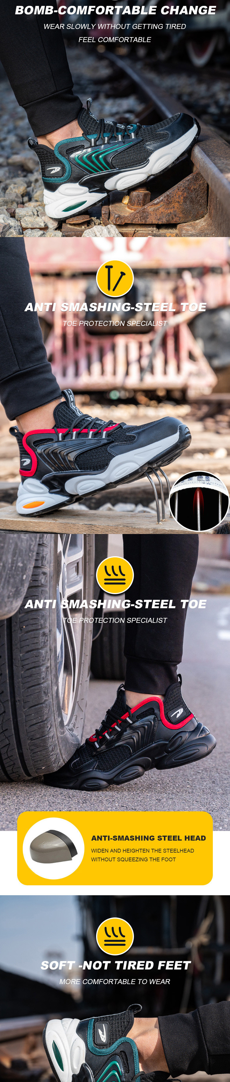 Sport Work Shoes Kevlar Anti Stabbing Effect Comfortable Safety Boots Steel Toe Prevent Smashing Prevent Collision