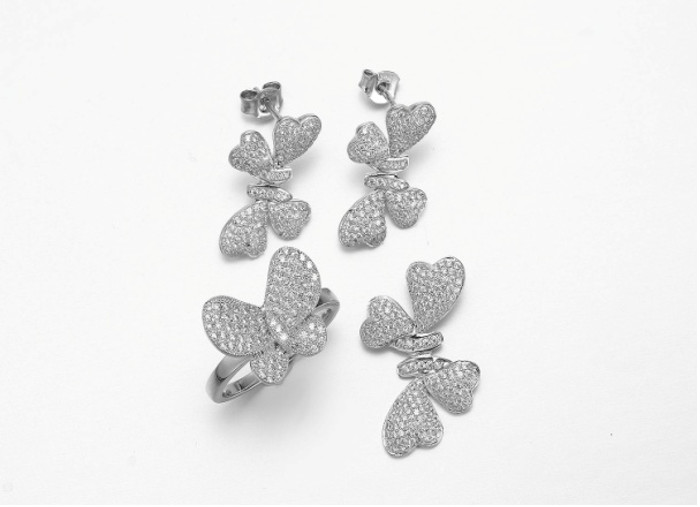 Bow of Four Hearts 925 Silver CZ Stud Heart Earrings Small Silver Hoop Studs