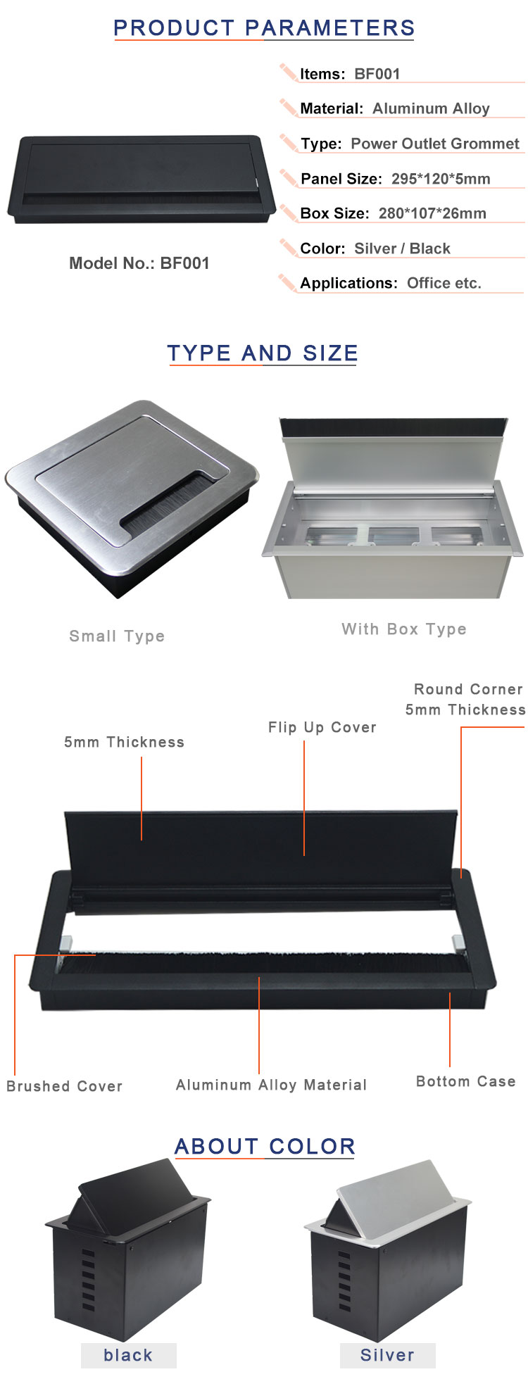 aluminium alloy desk power grommet for office use