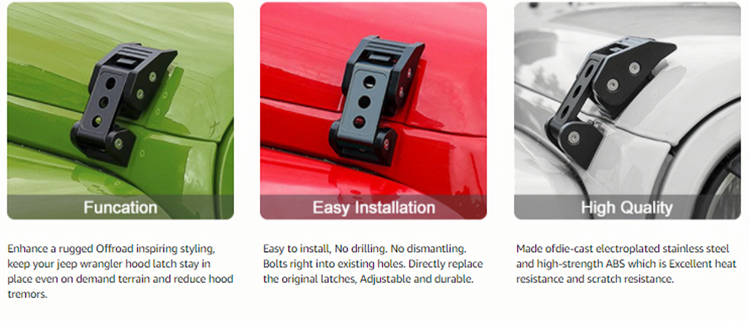 Stainless Black Lock Car Accessories Steel Locking Hood Latch Catch Kit For Jeep Wrangler JK