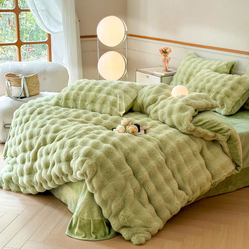 Bedding Sheet Set Bed Cover Luxury Bed Sheets Solid Colorful Rabbit Velvet