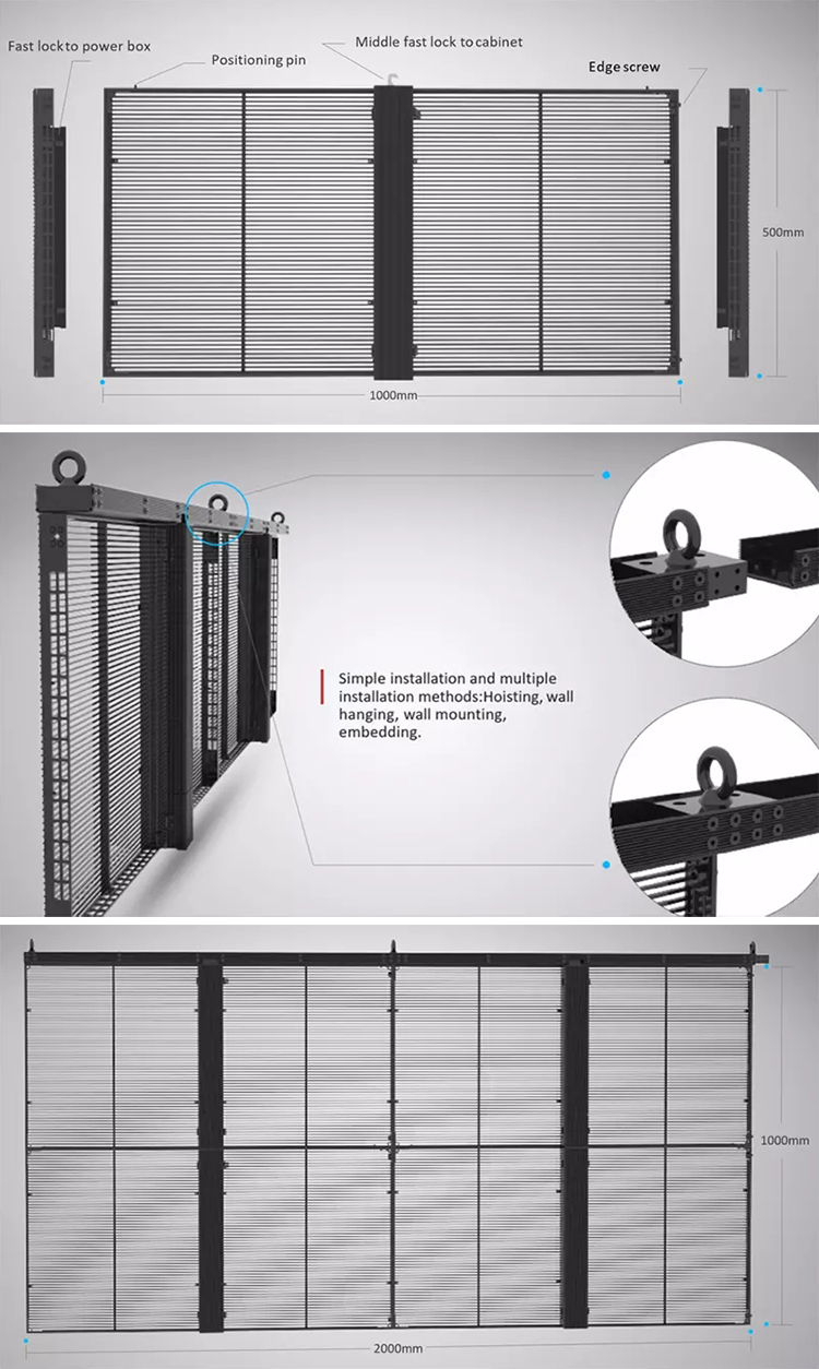 Semi Outdoor 1000x500mm Transparent Video Glass Screen 1000-5000nits